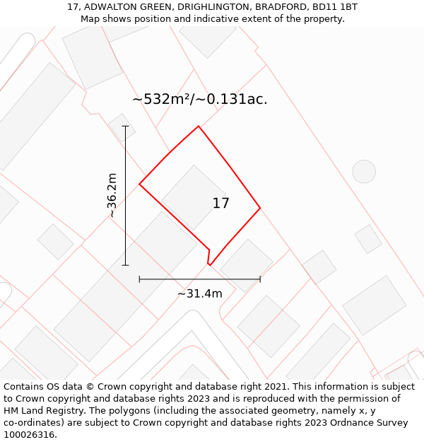 17, ADWALTON GREEN, DRIGHLINGTON, BRADFORD, BD11 1BT: Plot and title map