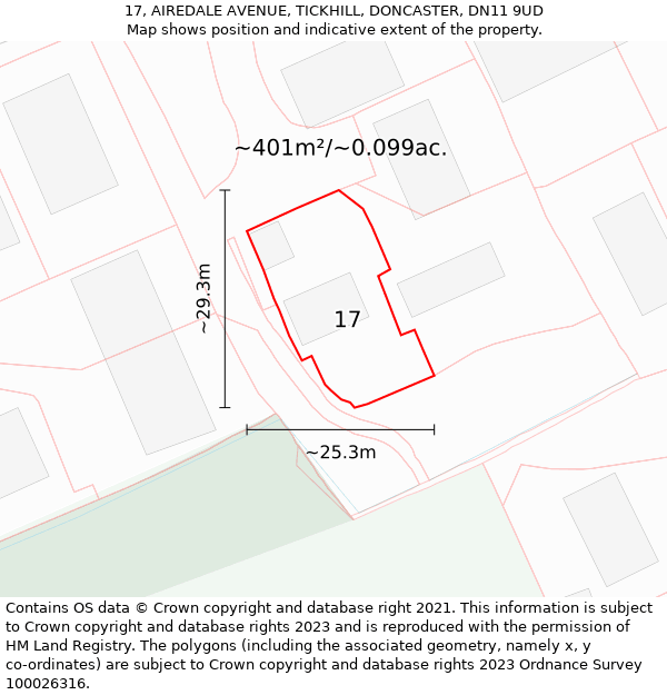 17, AIREDALE AVENUE, TICKHILL, DONCASTER, DN11 9UD: Plot and title map