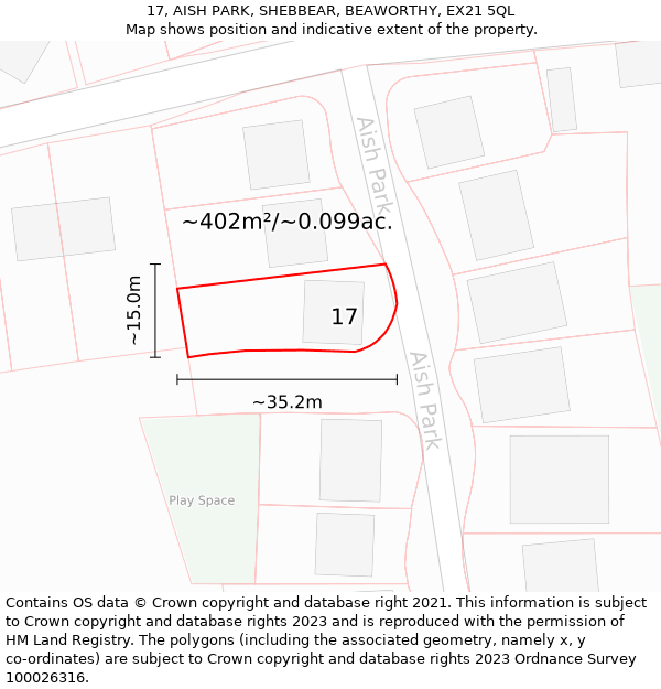 17, AISH PARK, SHEBBEAR, BEAWORTHY, EX21 5QL: Plot and title map