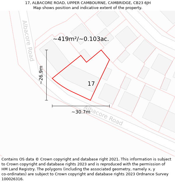 17, ALBACORE ROAD, UPPER CAMBOURNE, CAMBRIDGE, CB23 6JH: Plot and title map