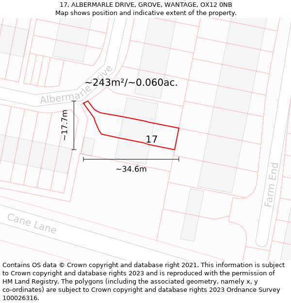 17, ALBERMARLE DRIVE, GROVE, WANTAGE, OX12 0NB: Plot and title map