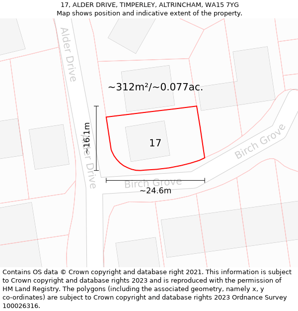 17, ALDER DRIVE, TIMPERLEY, ALTRINCHAM, WA15 7YG: Plot and title map