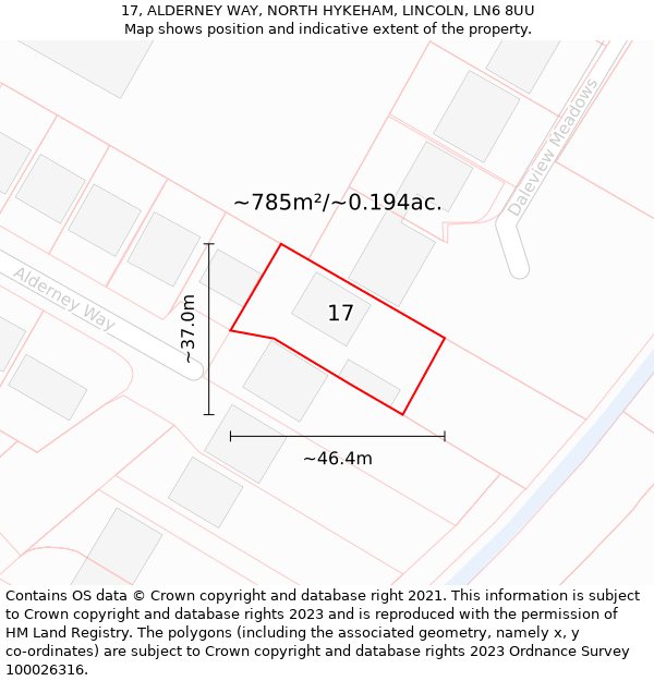 17, ALDERNEY WAY, NORTH HYKEHAM, LINCOLN, LN6 8UU: Plot and title map