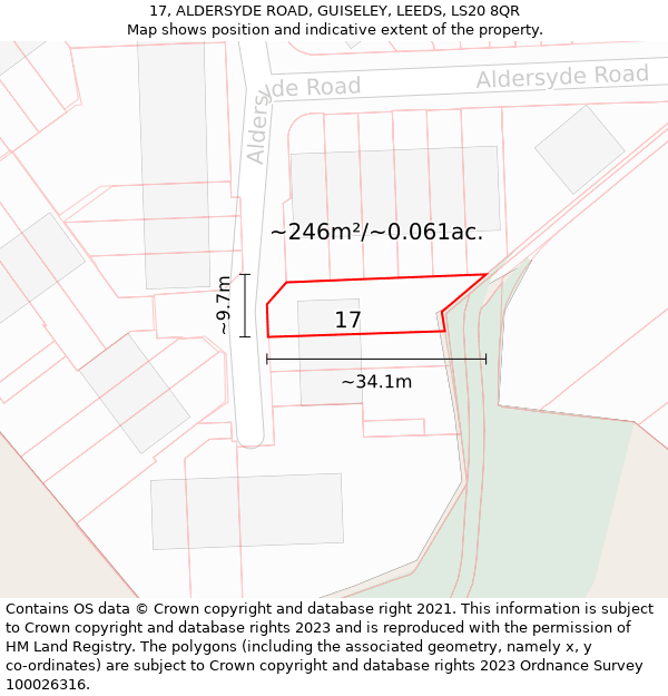 17, ALDERSYDE ROAD, GUISELEY, LEEDS, LS20 8QR: Plot and title map