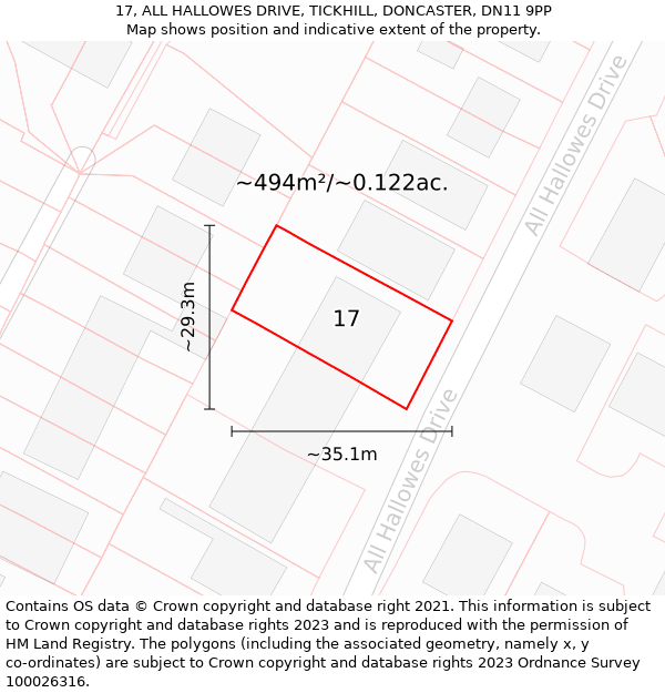 17, ALL HALLOWES DRIVE, TICKHILL, DONCASTER, DN11 9PP: Plot and title map