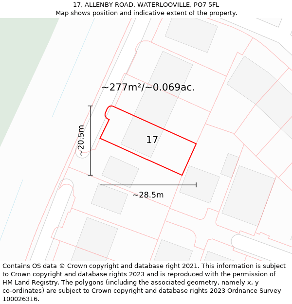 17, ALLENBY ROAD, WATERLOOVILLE, PO7 5FL: Plot and title map