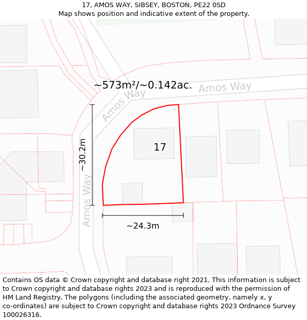 17, AMOS WAY, SIBSEY, BOSTON, PE22 0SD: Plot and title map