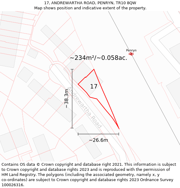 17, ANDREWARTHA ROAD, PENRYN, TR10 8QW: Plot and title map