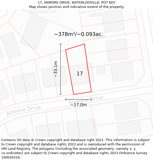 17, ANMORE DRIVE, WATERLOOVILLE, PO7 6DY: Plot and title map