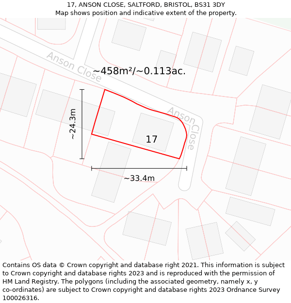 17, ANSON CLOSE, SALTFORD, BRISTOL, BS31 3DY: Plot and title map