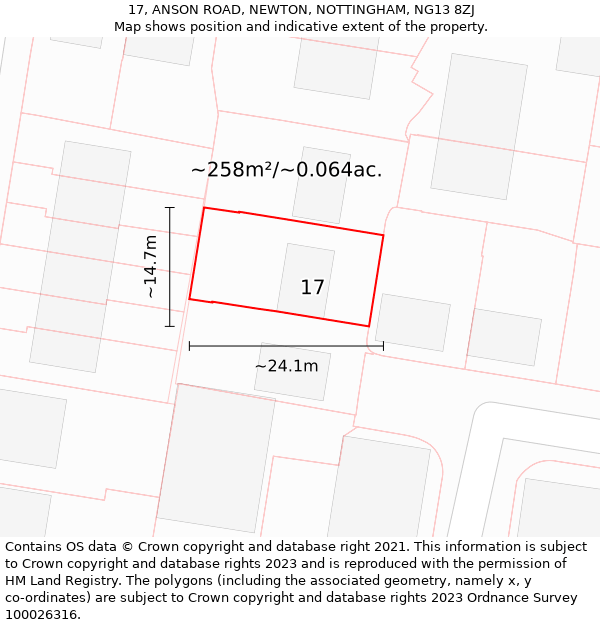 17, ANSON ROAD, NEWTON, NOTTINGHAM, NG13 8ZJ: Plot and title map