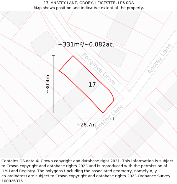 17, ANSTEY LANE, GROBY, LEICESTER, LE6 0DA: Plot and title map