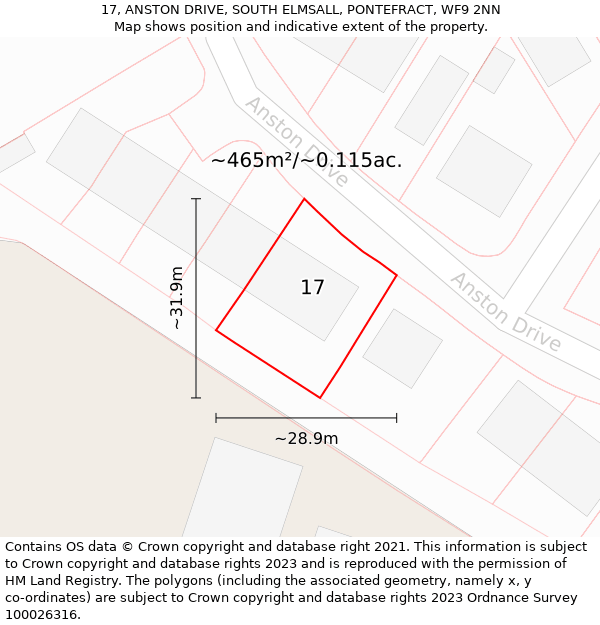 17, ANSTON DRIVE, SOUTH ELMSALL, PONTEFRACT, WF9 2NN: Plot and title map