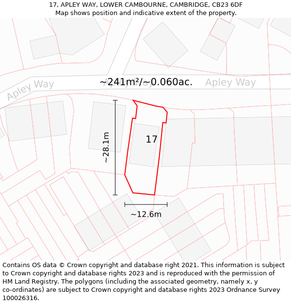 17, APLEY WAY, LOWER CAMBOURNE, CAMBRIDGE, CB23 6DF: Plot and title map