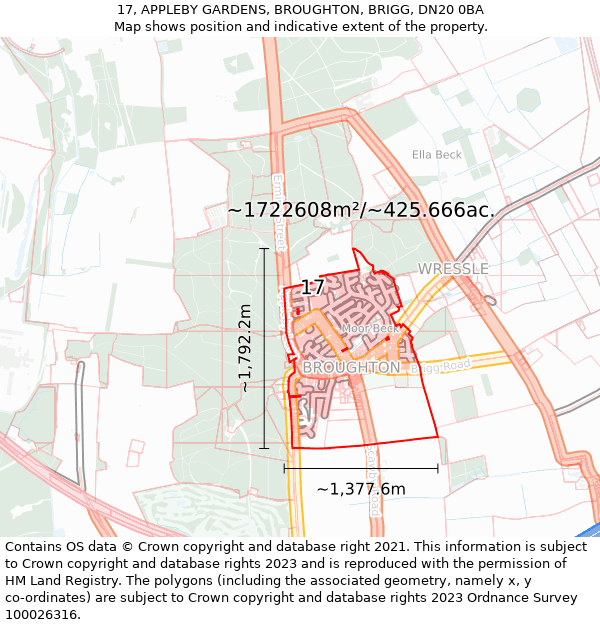 17, APPLEBY GARDENS, BROUGHTON, BRIGG, DN20 0BA: Plot and title map