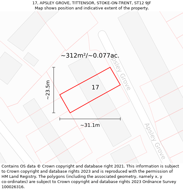 17, APSLEY GROVE, TITTENSOR, STOKE-ON-TRENT, ST12 9JF: Plot and title map