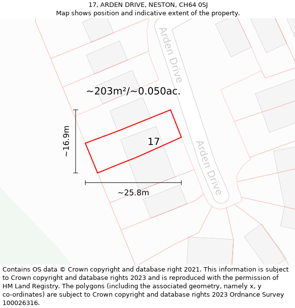 17, ARDEN DRIVE, NESTON, CH64 0SJ: Plot and title map