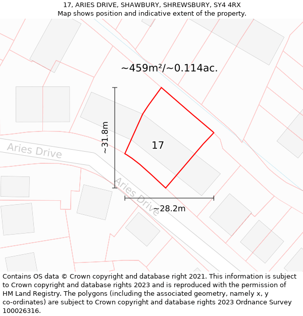 17, ARIES DRIVE, SHAWBURY, SHREWSBURY, SY4 4RX: Plot and title map