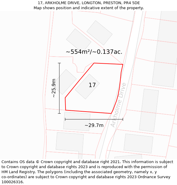 17, ARKHOLME DRIVE, LONGTON, PRESTON, PR4 5DE: Plot and title map
