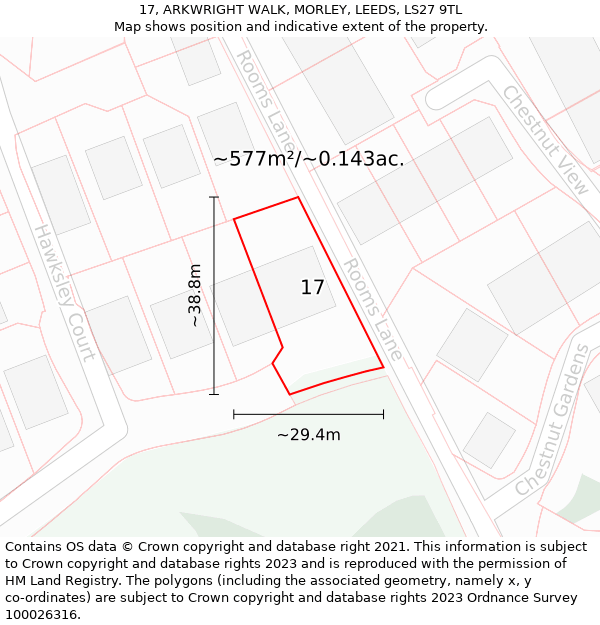 17, ARKWRIGHT WALK, MORLEY, LEEDS, LS27 9TL: Plot and title map
