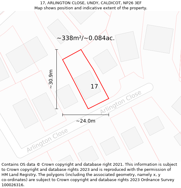 17, ARLINGTON CLOSE, UNDY, CALDICOT, NP26 3EF: Plot and title map