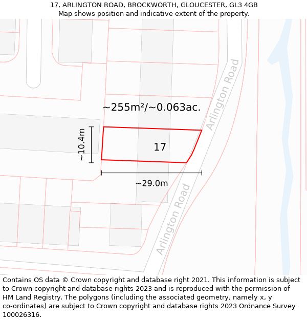 17, ARLINGTON ROAD, BROCKWORTH, GLOUCESTER, GL3 4GB: Plot and title map