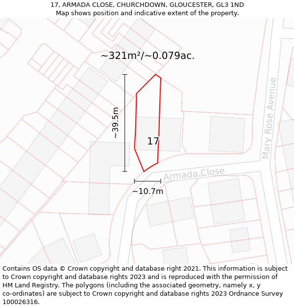 17, ARMADA CLOSE, CHURCHDOWN, GLOUCESTER, GL3 1ND: Plot and title map