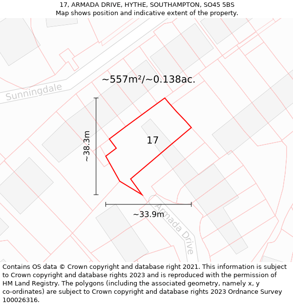 17, ARMADA DRIVE, HYTHE, SOUTHAMPTON, SO45 5BS: Plot and title map