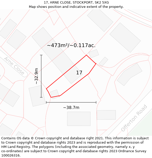 17, ARNE CLOSE, STOCKPORT, SK2 5XG: Plot and title map