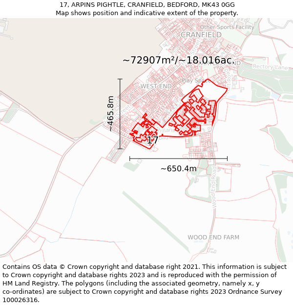 17, ARPINS PIGHTLE, CRANFIELD, BEDFORD, MK43 0GG: Plot and title map