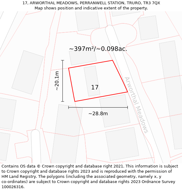 17, ARWORTHAL MEADOWS, PERRANWELL STATION, TRURO, TR3 7QX: Plot and title map