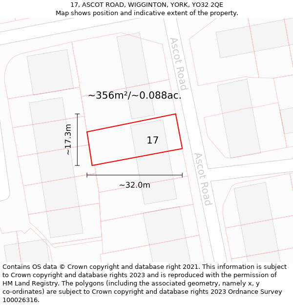 17, ASCOT ROAD, WIGGINTON, YORK, YO32 2QE: Plot and title map