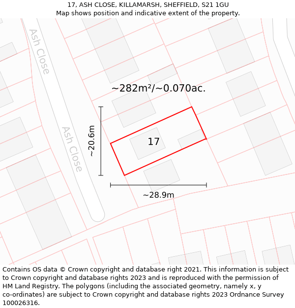17, ASH CLOSE, KILLAMARSH, SHEFFIELD, S21 1GU: Plot and title map