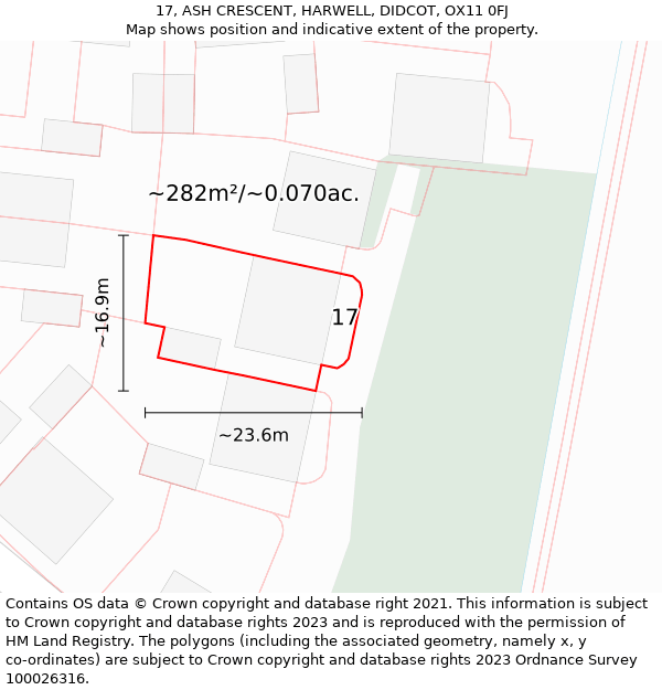 17, ASH CRESCENT, HARWELL, DIDCOT, OX11 0FJ: Plot and title map