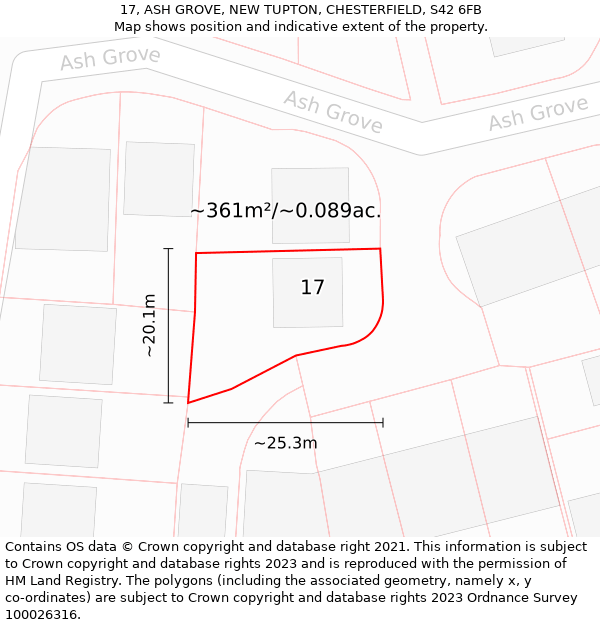 17, ASH GROVE, NEW TUPTON, CHESTERFIELD, S42 6FB: Plot and title map