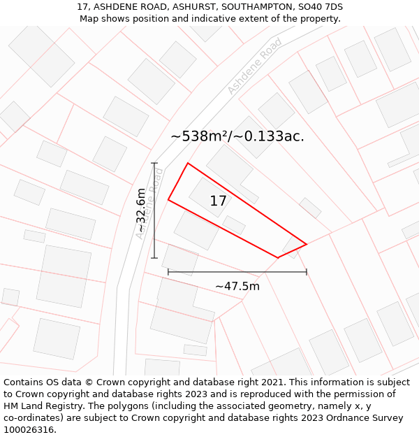 17, ASHDENE ROAD, ASHURST, SOUTHAMPTON, SO40 7DS: Plot and title map