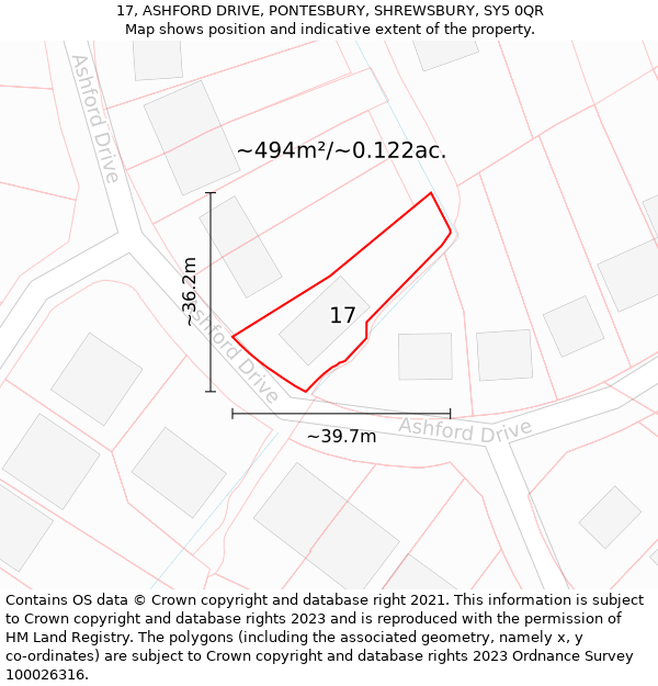 17, ASHFORD DRIVE, PONTESBURY, SHREWSBURY, SY5 0QR: Plot and title map