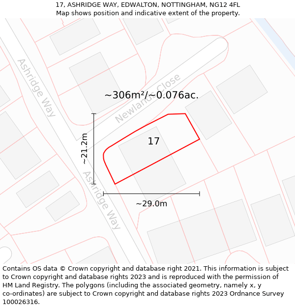 17, ASHRIDGE WAY, EDWALTON, NOTTINGHAM, NG12 4FL: Plot and title map