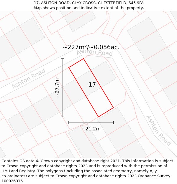 17, ASHTON ROAD, CLAY CROSS, CHESTERFIELD, S45 9FA: Plot and title map