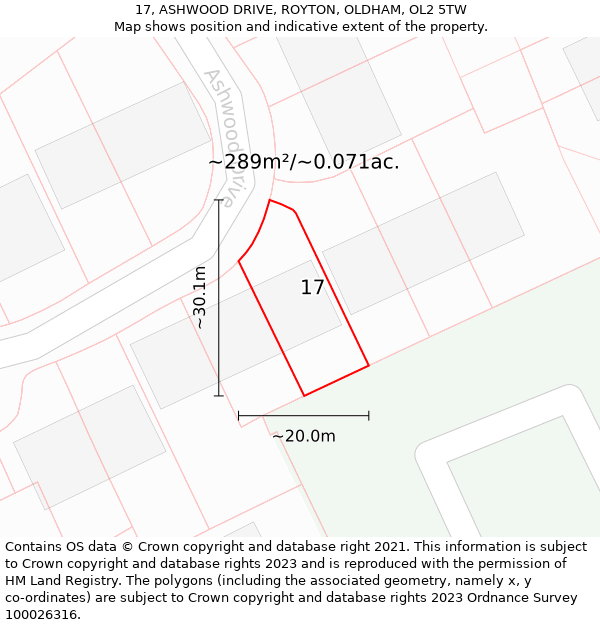 17, ASHWOOD DRIVE, ROYTON, OLDHAM, OL2 5TW: Plot and title map
