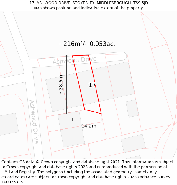 17, ASHWOOD DRIVE, STOKESLEY, MIDDLESBROUGH, TS9 5JD: Plot and title map