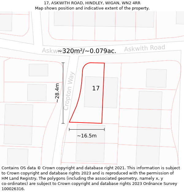 17, ASKWITH ROAD, HINDLEY, WIGAN, WN2 4RR: Plot and title map