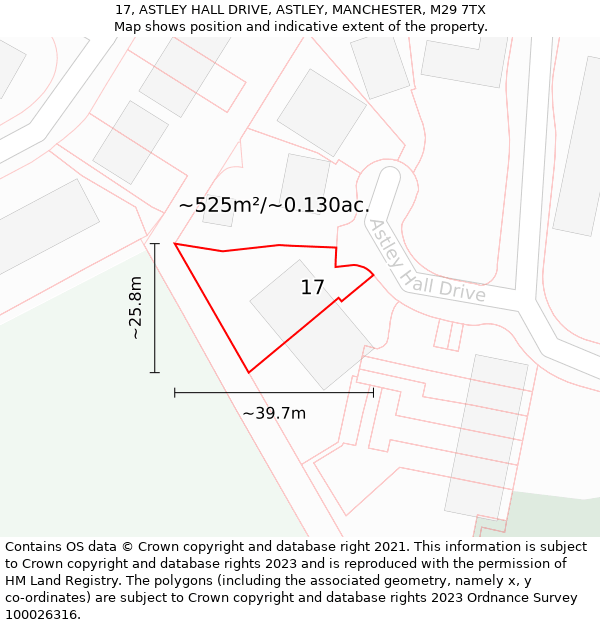 17, ASTLEY HALL DRIVE, ASTLEY, MANCHESTER, M29 7TX: Plot and title map