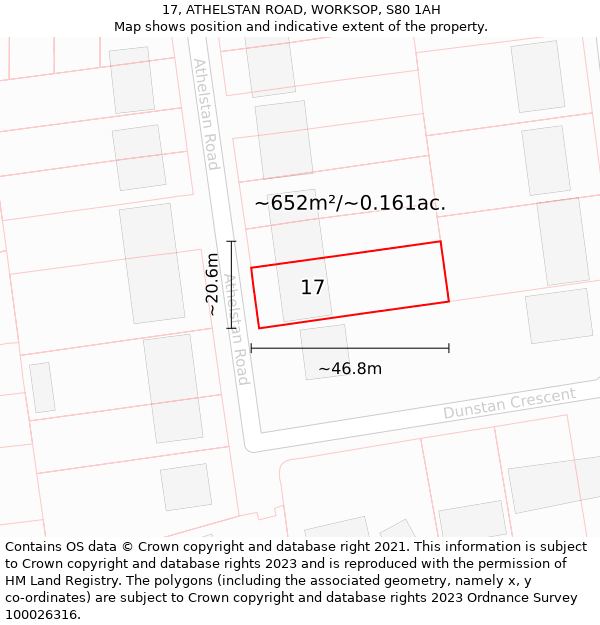 17, ATHELSTAN ROAD, WORKSOP, S80 1AH: Plot and title map