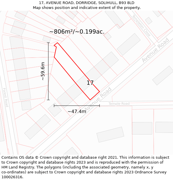 17, AVENUE ROAD, DORRIDGE, SOLIHULL, B93 8LD: Plot and title map