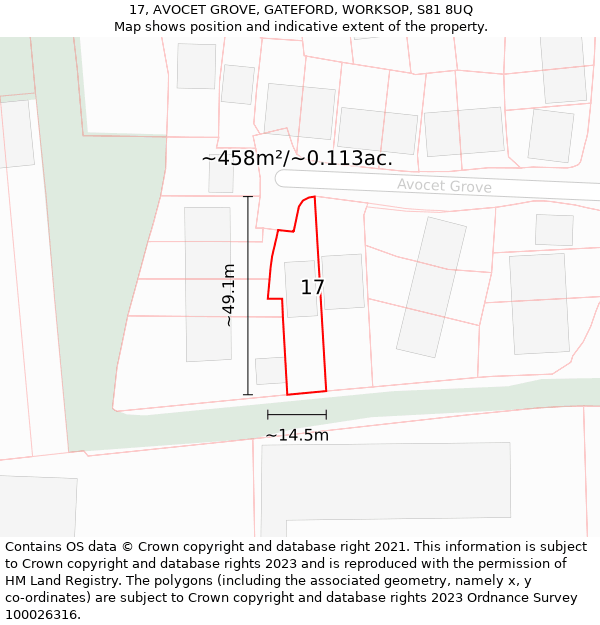 17, AVOCET GROVE, GATEFORD, WORKSOP, S81 8UQ: Plot and title map