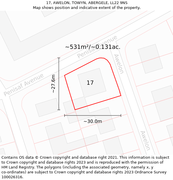 17, AWELON, TOWYN, ABERGELE, LL22 9NS: Plot and title map