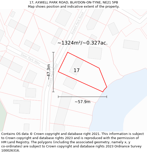 17, AXWELL PARK ROAD, BLAYDON-ON-TYNE, NE21 5PB: Plot and title map