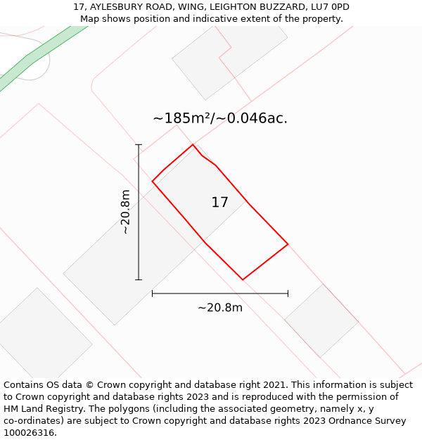 17, AYLESBURY ROAD, WING, LEIGHTON BUZZARD, LU7 0PD: Plot and title map
