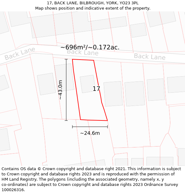 17, BACK LANE, BILBROUGH, YORK, YO23 3PL: Plot and title map